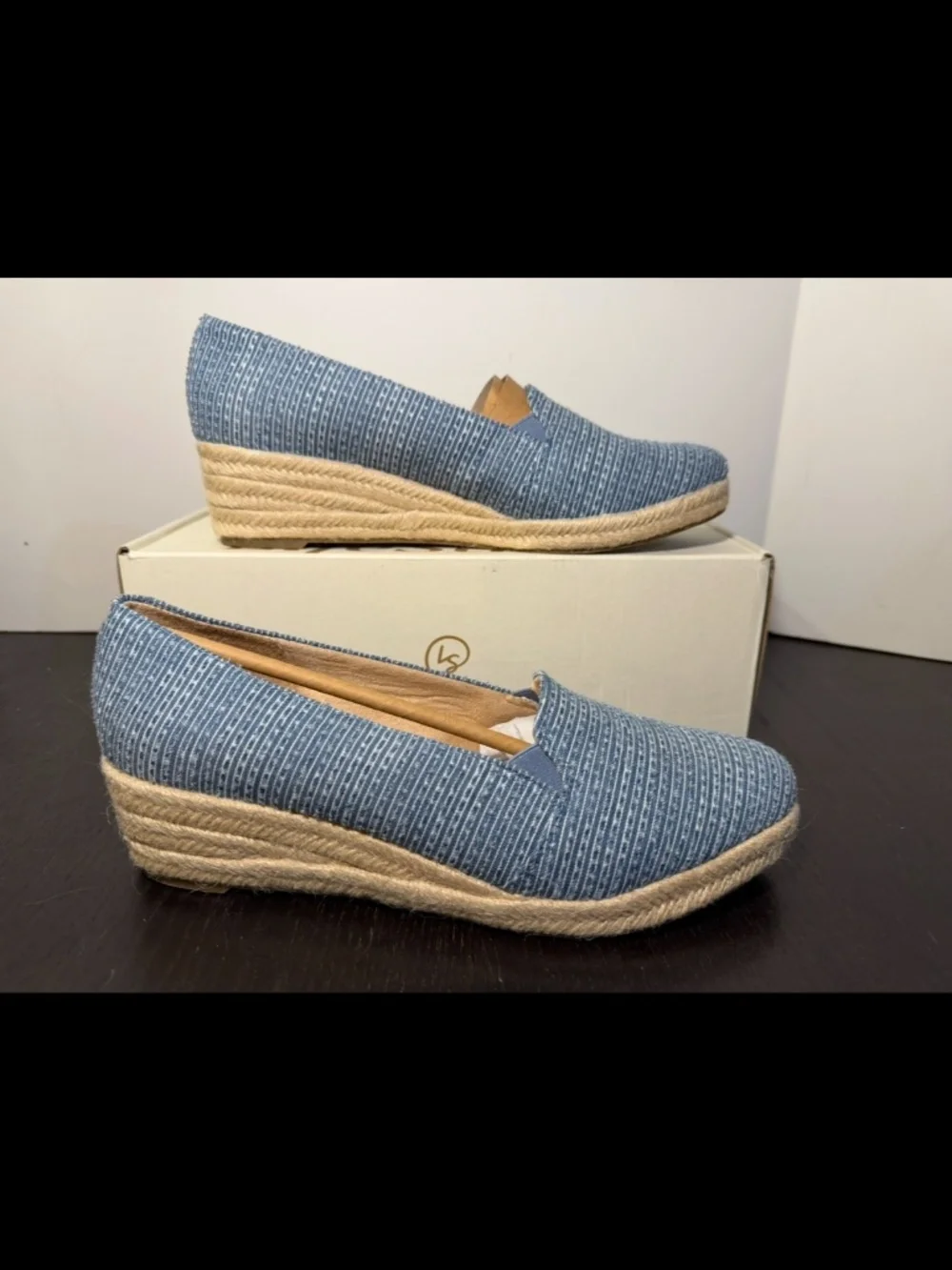 LifeStride Kamilla Espadrille Wedge Slip On Shoes Mid Blue Denim Womans 10M